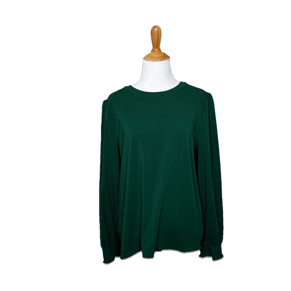 LC Lauren Conrad Green Long Sleeve Smocked Shoulders Top Size Large Womens
